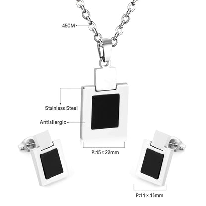 ASON Necklace Earring Sets Stainless Steel Black Shell Pendant Necklace Bijoux Children Jewelry For Girl Earrings Party asonjewelry