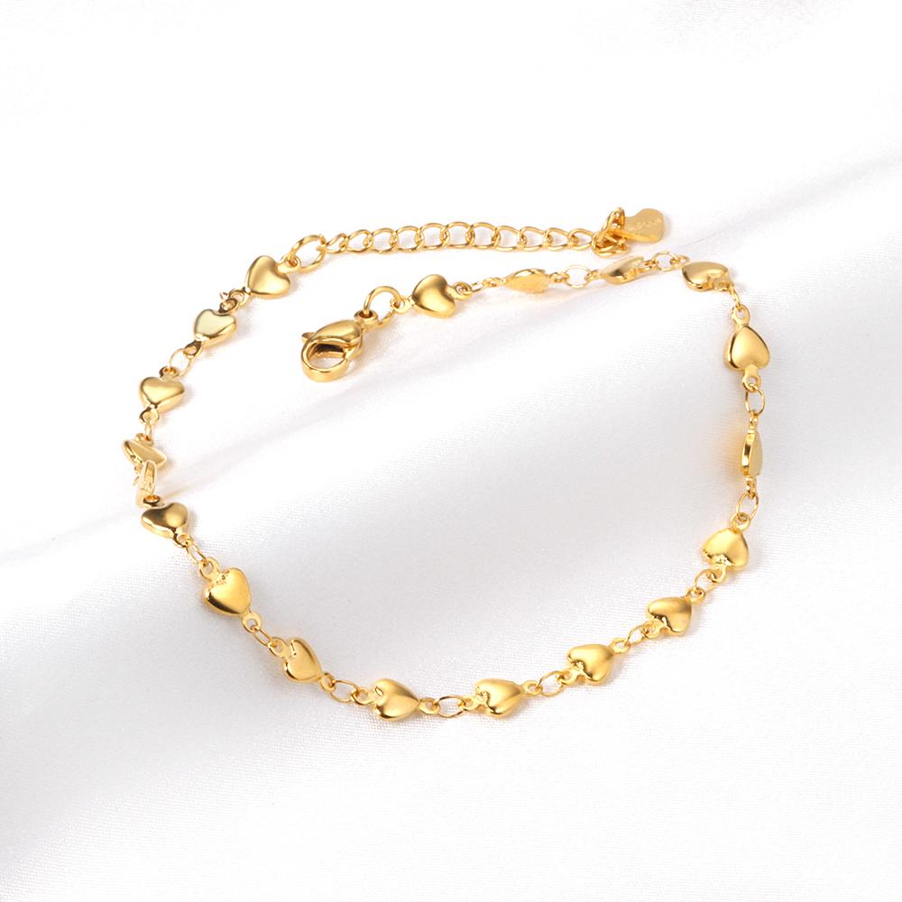 ASON Sweet Heart Charms Anklet Gold Color Stainless Steel Foot Chain with Extender 23+5cm Fashion Jewelry Party Gift asonjewelry