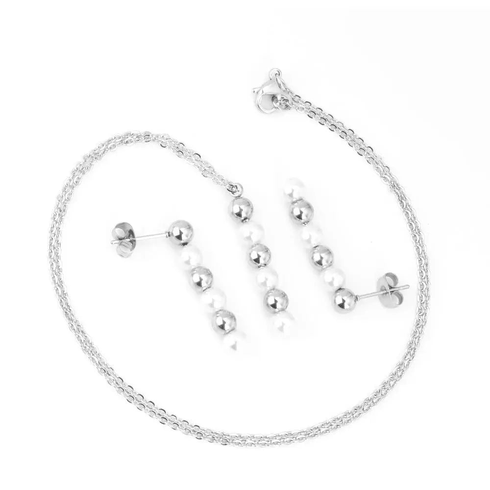 Stainless Steel Jewelry Sets For Women Girls Fake Pearl Earrings Necklace Wedding Dubai Indian Bridal Jewelry Set asonjewelry