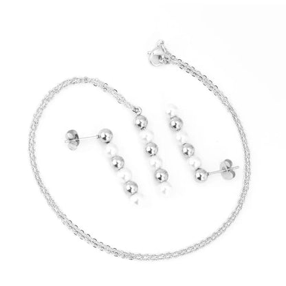 Stainless Steel Jewelry Sets For Women Girls Fake Pearl Earrings Necklace Wedding Dubai Indian Bridal Jewelry Set asonjewelry