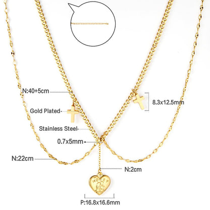 ASON Fashion Heart Cross Multi-layer Chain Pendant Necklace Gold Color Stainless Steel Choker for Women Jewelry Accessories asonjewelry