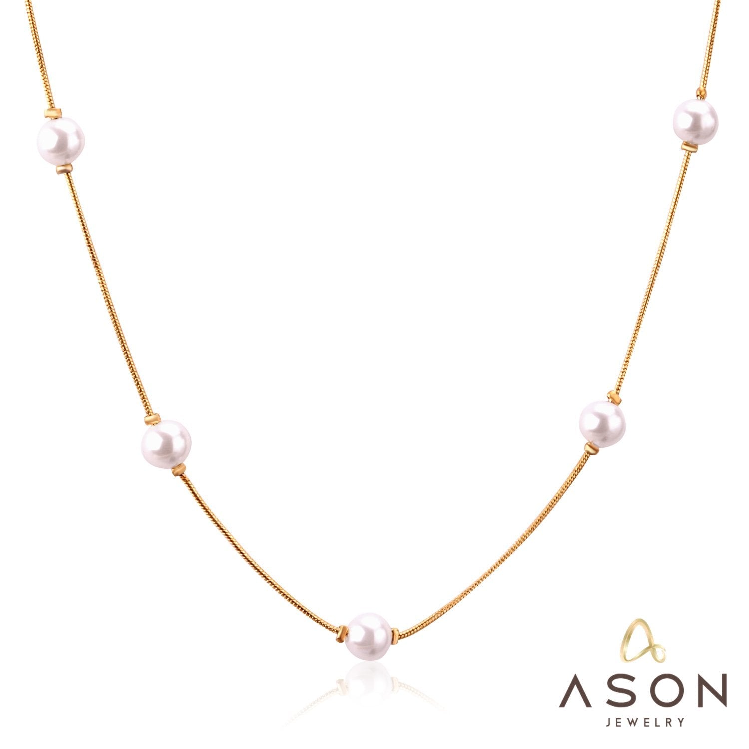 ASON White Black Round Imitation Pearl Pendant Necklace Gold Color Stainless Steel Snake Chain Jewelry Gift Party Chokers asonjewelry