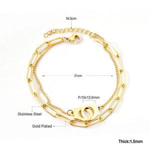 ASON Vintage Stainless Steel Multi Layer Bracelet Bangle for Women Clasp Charm Gold Color Bangle Couple Fashion Jewelry