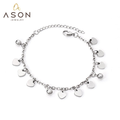 ASON Adjustable Heart Bracelet with Steel Ball Charm Stainless Steel Silver Color Bangle for Women Fashion Jewelry Party asonjewelry