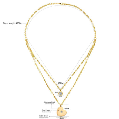 ASON Heart Shape Pendant Necklaces Gold Color Stainless Steel Multi-layer Chains Round Cubic Zirconia Choker For Women asonjewelry