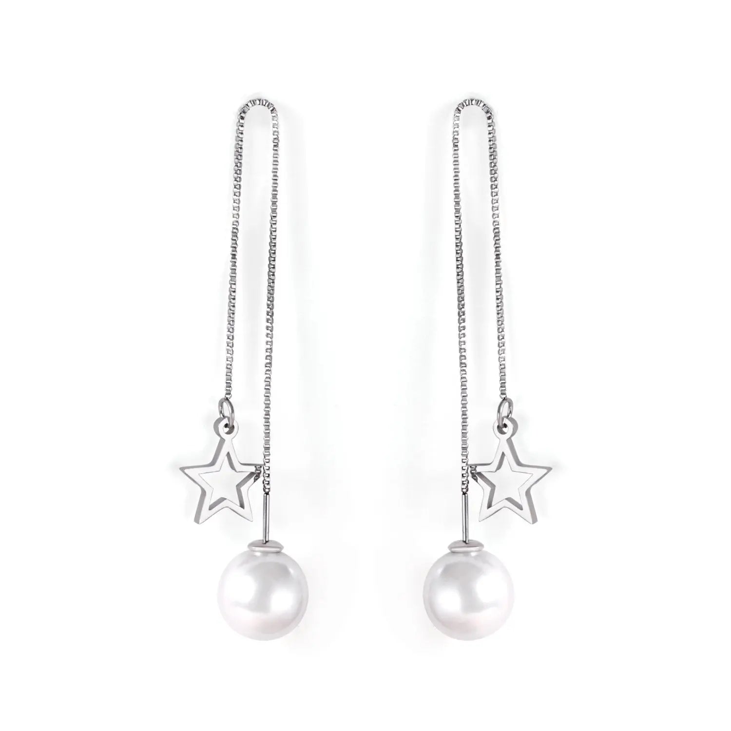 Star Long Pendant Earrings Gold Steel Color Vintage Elegant Jewelry Long Chain Earrings With Imitatiton Pearl Gifts asonjewelry