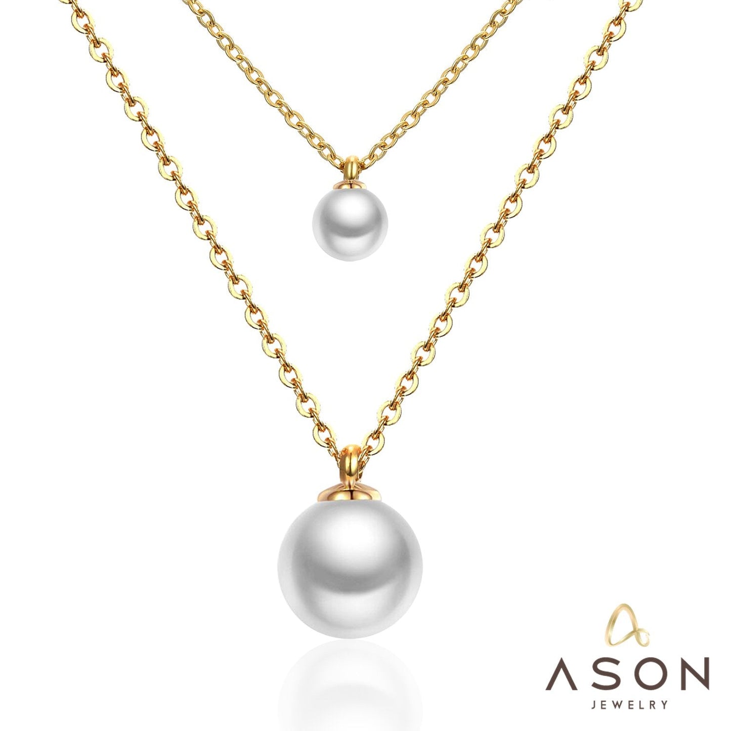 ASON Double Link Chain Choker Necklaces Stainless Steel Imitation Pearl Round Pendant Necklaces Female Party Wholesale Gift asonjewelry