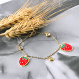 Stainless Steel Strawberry Bracelets For Women Gold Fruit Bracelet Clasp Bangles Jewelry Charms pulseras mujer