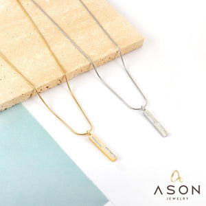 ASON-collar con colgante de circonia cúbica rectangular Vintage para hombre y mujer, collar con colgante de acero inoxidable de Color dorado, Gargantilla de joyería sencilla