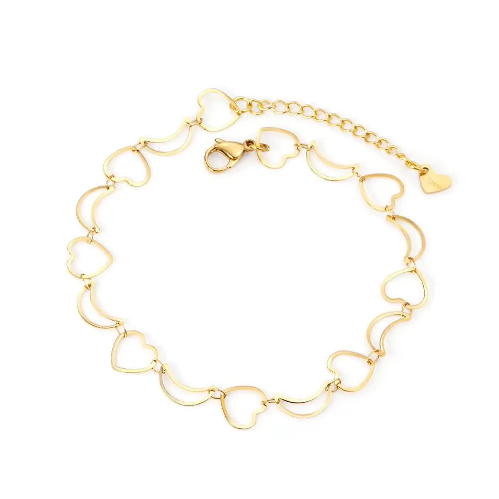 Fashion Moon And Heart Shape Adjustable Anklet Bracelet For Women Gold Color Summer Beach Chain Jewelry Accessorie asonjewelry