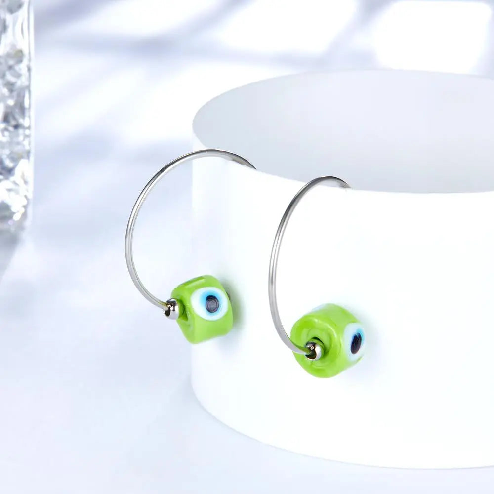 Brand Design Red Green Evil Eyes Charms Earrings Turkish Eyes For Woman Girls Half Round Earrings Hoop Pendientes asonjewelry