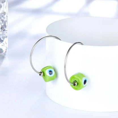 Brand Design Red Green Evil Eyes Charms Earrings Turkish Eyes For Woman Girls Half Round Earrings Hoop Pendientes asonjewelry