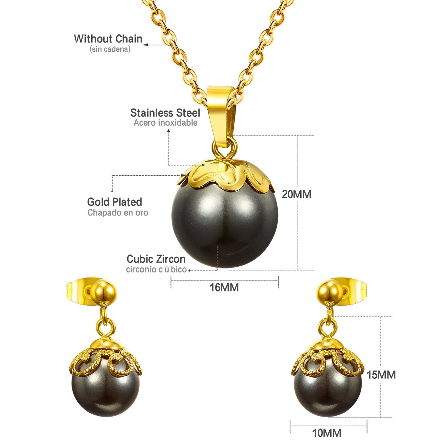 ASON Gold Color Bridal Wedding Jewelry Sets for Women 316L Stainless Steel Imitation Pearl Necklace Pendant Drop Earrings asonjewelry