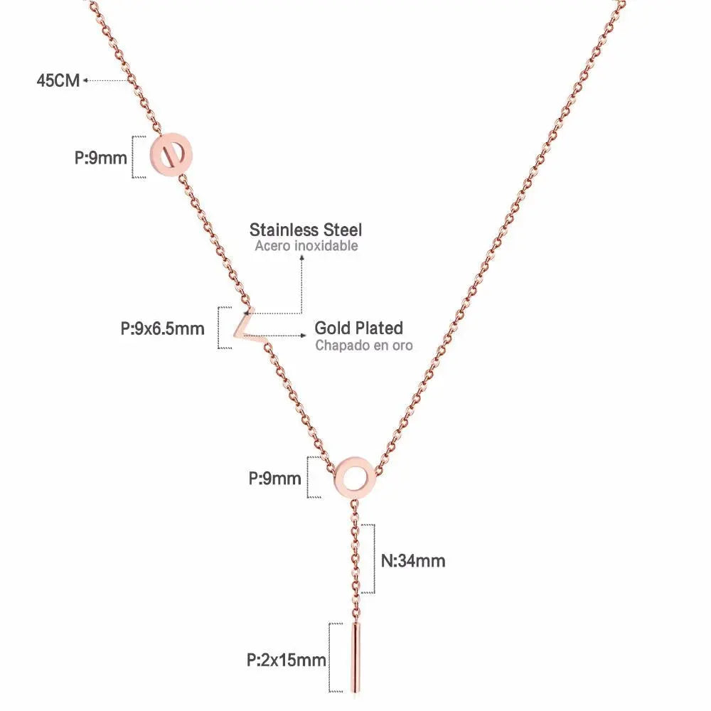 Fashion Jewelry Rose Gold "Love" Pendants Necklaces For Women 316L Stainless Steel Chains choker Necklace Set asonjewelry