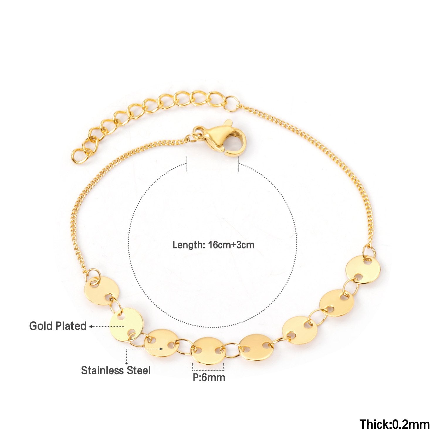 ASON Round Disc Charm Trendy Bracelet 316L Stainless Steel Bangle with Extender Women Fashion Jewelry Gift Accessories asonjewelry