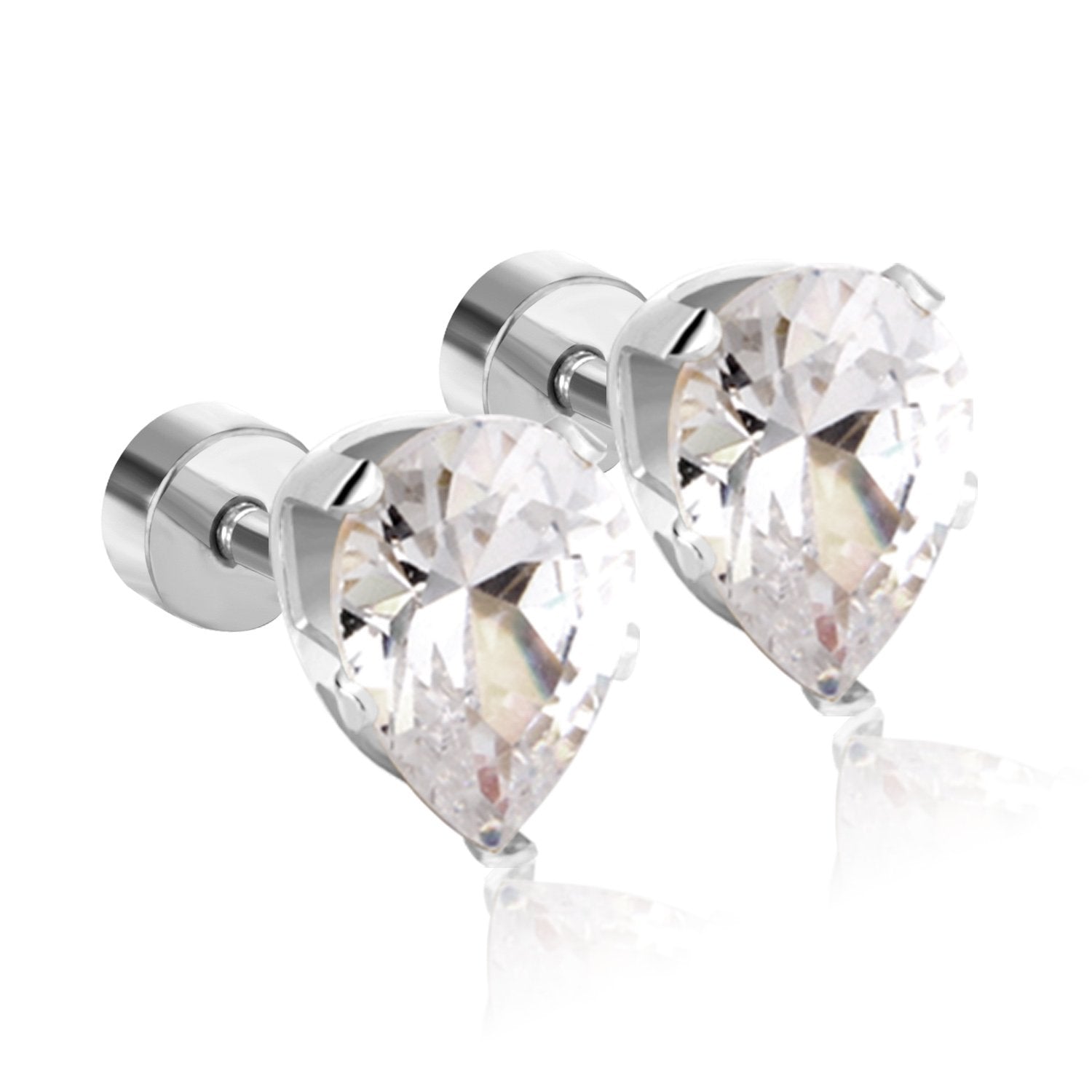 ASON 6mm Water Drop Cubic Zirconia Screw Piercing Stud Earring for Women Gold Color Stainless Steel Earring Fashion Jewelry asonjewelry