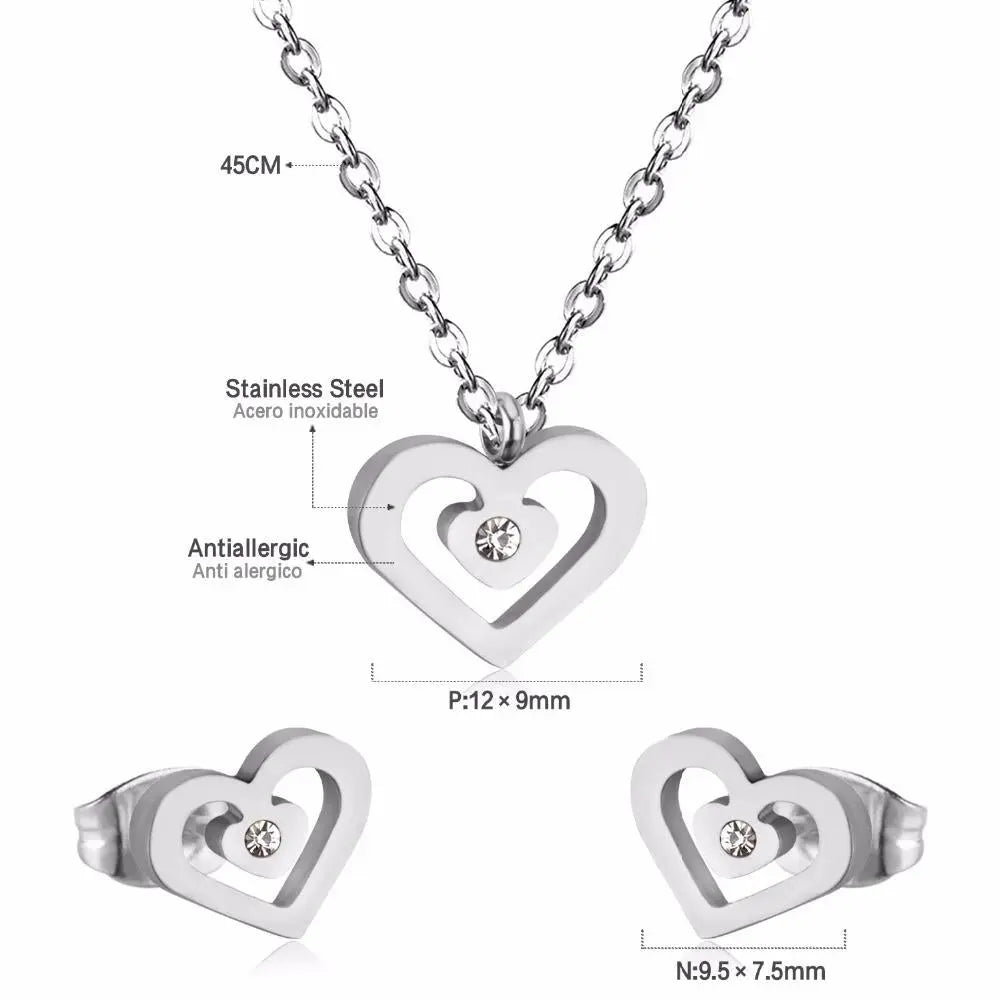 Stainless Steel Wedding Dubai Bridal Jewelry Sets CZ Heart Necklace Earrings Sets For Women Party Jewellery Sets asonjewelry
