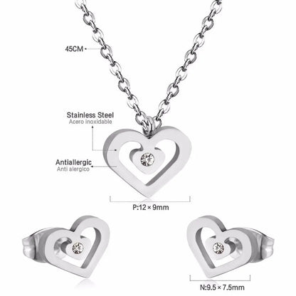 Stainless Steel Wedding Dubai Bridal Jewelry Sets CZ Heart Necklace Earrings Sets For Women Party Jewellery Sets asonjewelry
