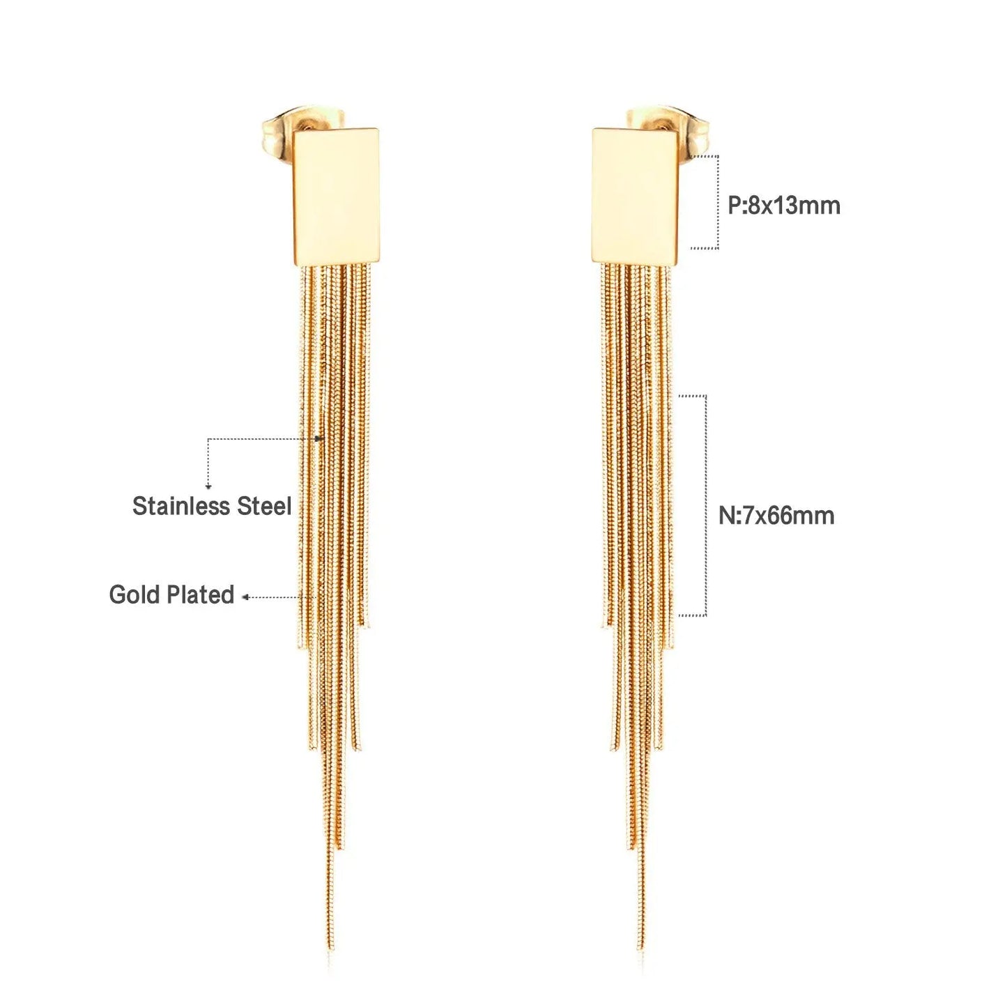 Long Chain Tassel Earrings Women's Gold Color Stainless Steel Drop Earrings Korean Fashion Party Jewelry Wholesale asonjewelry
