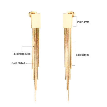 Long Chain Tassel Earrings Women's Gold Color Stainless Steel Drop Earrings Korean Fashion Party Jewelry Wholesale asonjewelry