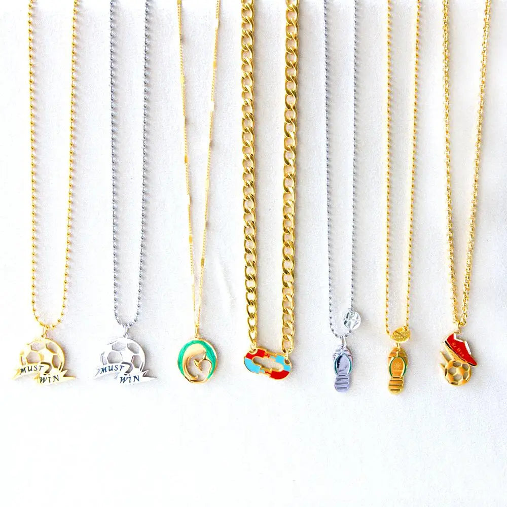 World Cup Football Pendant Necklace For Woman Must Win Man Sport Statement Thick Beads Chain Necklaces Brand Design asonjewelry