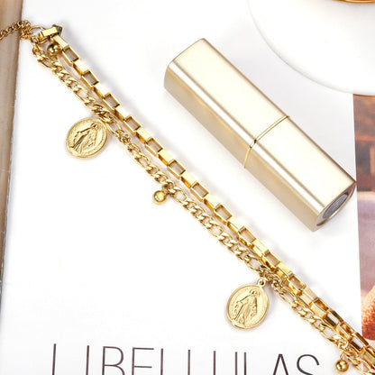 ASON Gold Color Coin Charm Bracelet Multi-layer Stainless Steel Chain Bangle with Extender for Women Girl Fashion Jewelry asonjewelry