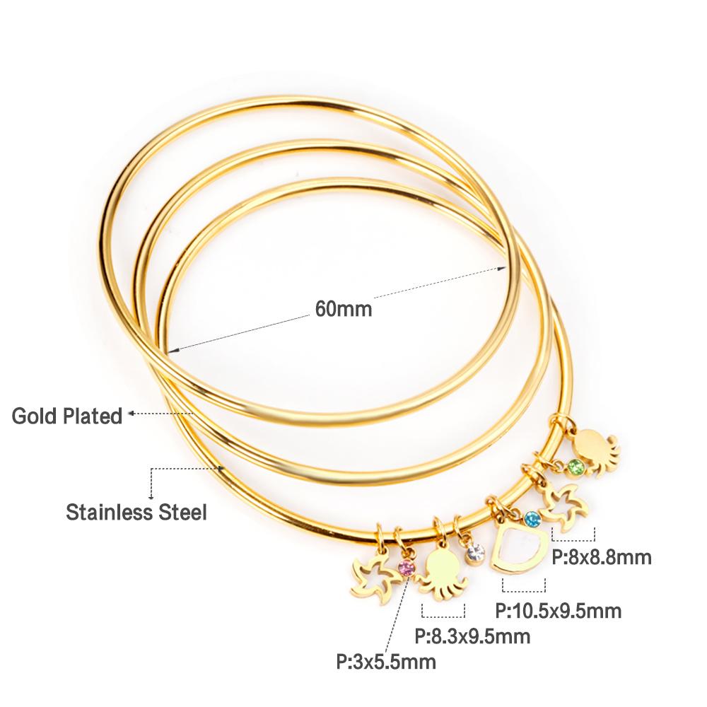ASON 3pcs/Set Hollow Star Shell Charm Bracelets 60mm Gold Color Stainless Steel Bangles for Women Fashion Jewelry Accessory asonjewelry