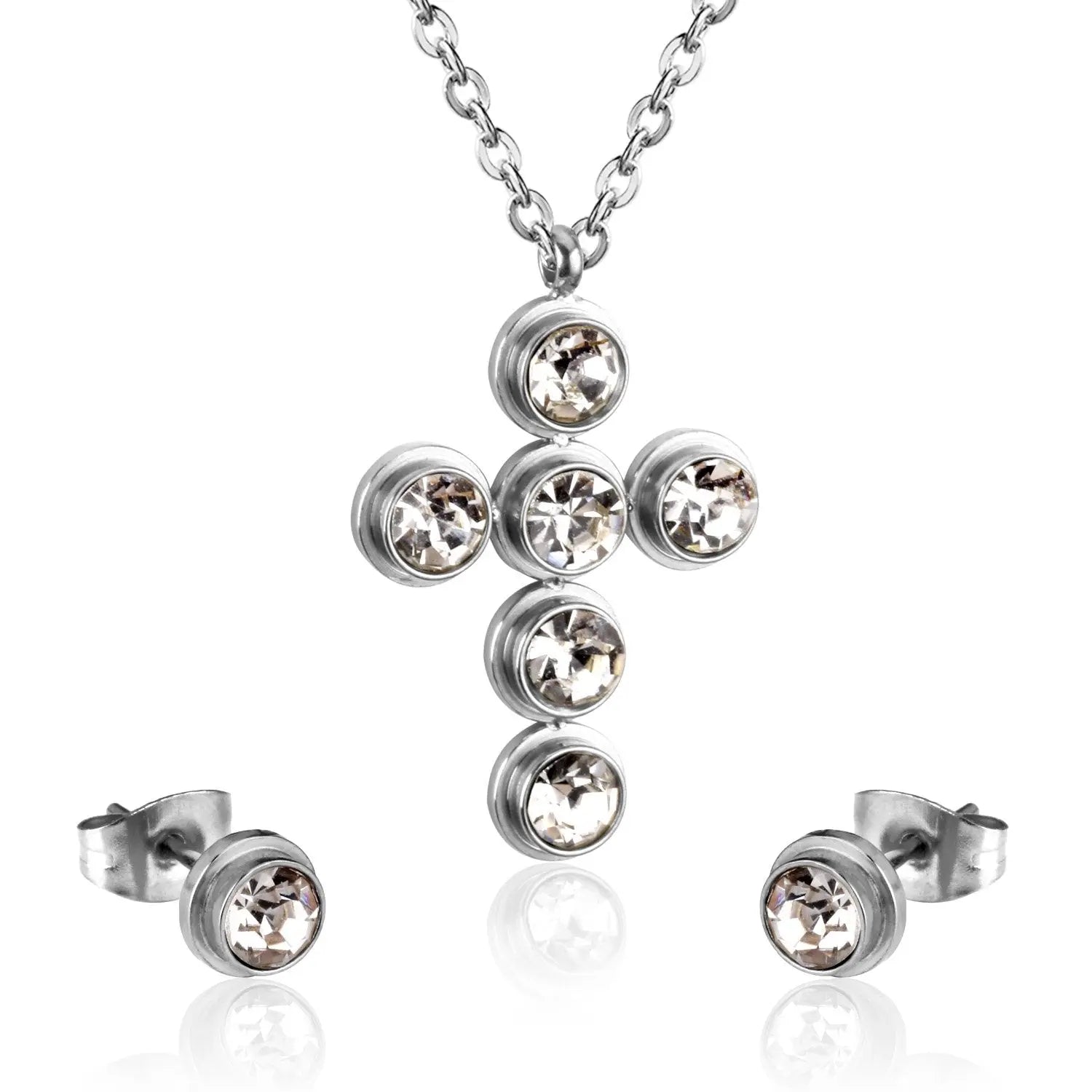 Jewelry Set Women Cross AAA Crystal Pendant Chain Necklace Stainless Steel Dubai African Jewelry Sets Christmas asonjewelry