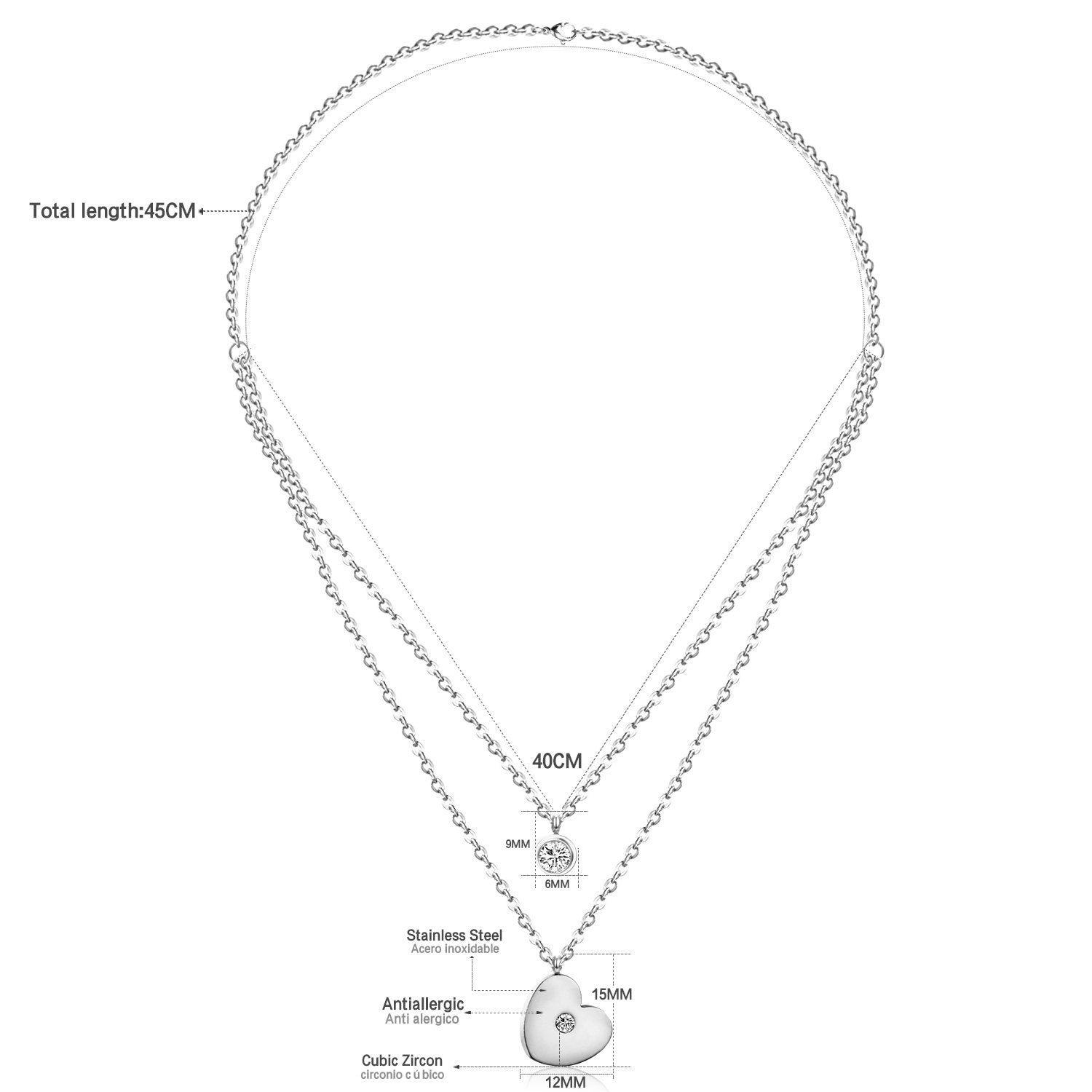 ASON Heart Shape Pendant Necklaces Gold Color Stainless Steel Multi-layer Chains Round Cubic Zirconia Choker For Women asonjewelry