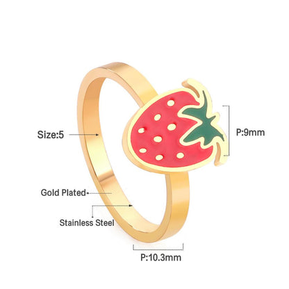 ASON Trendy Style Cute Strawberry Shape Circle Ring Gold Color Stainless Steel For Women Jewelry Accessory Daily Wear Patry asonjewelry