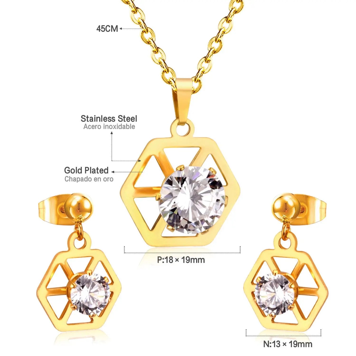 Hexagon With Cubic Zircon Pendant Necklaces Earrings Sets For Women Party Jewelry Set Factory Direct parures bijoux asonjewelry
