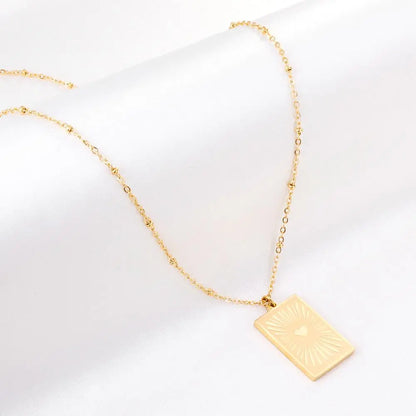 Stainless Steel Heart Shape Pattern Pendant Necklace Gold Color Collar Couple Gifts Accessories asonjewelry