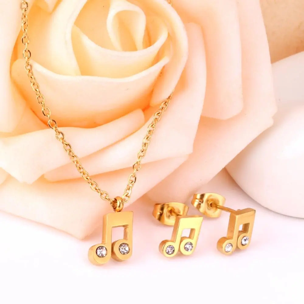 Popular Jewelry Sets Musician Symbol Stainless Steel Gold Dubai Indian Jewelry Sets For Girls Women Jewellery Set asonjewelry