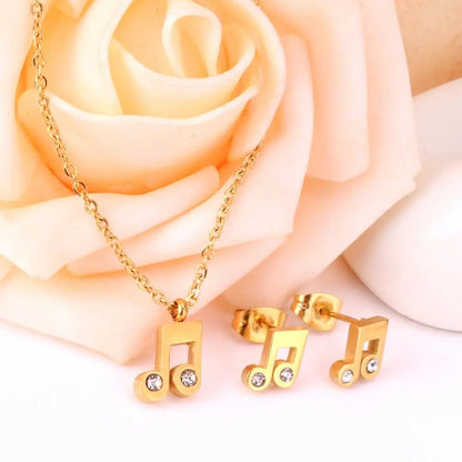 Popular Jewelry Sets Musician Symbol Stainless Steel Gold Dubai Indian Jewelry Sets For Girls Women Jewellery Set asonjewelry
