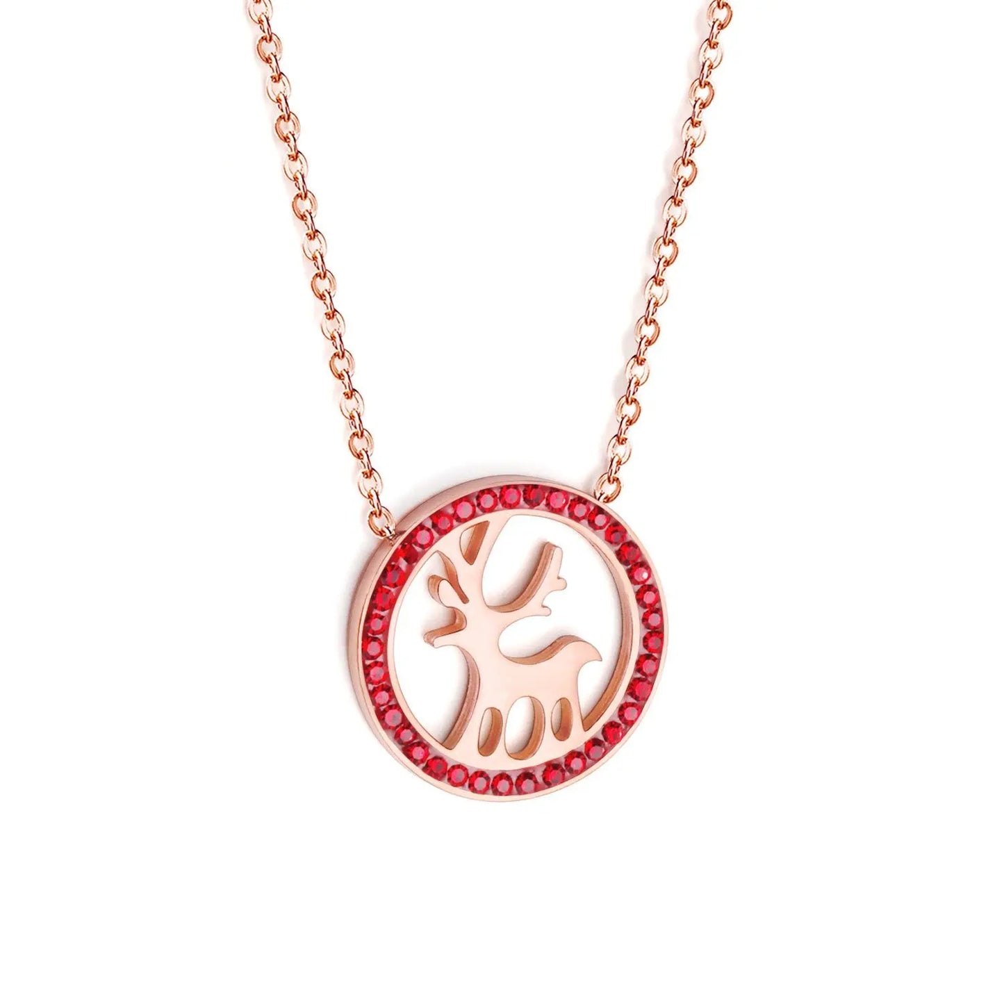 Gold CZ Christmas Deer Choker Necklace Stainless Steel Chain Pendants Necklaces Set For Women Fashion Jewelry asonjewelry