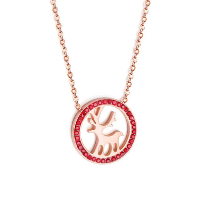 Gold CZ Christmas Deer Choker Necklace Stainless Steel Chain Pendants Necklaces Set For Women Fashion Jewelry asonjewelry