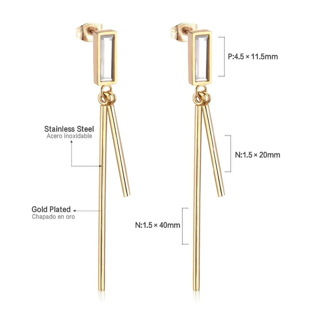 Long Drop Earring For Women Square Gold Color Stainless Steel Christmas Dnagle Earrings Fashion Jewelry pendientes asonjewelry