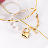 ASON Gold Color Heart Charm Imitation Pearl Stainless Steel Bracelet for Women Girl Fashion Jewelry Party Gift Accessories