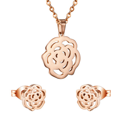 ASON Gold Color Accessories Classic Jewelry Flower Pendants Link Chains Necklace Earrings Jewelry Set For Women Wedding asonjewelry