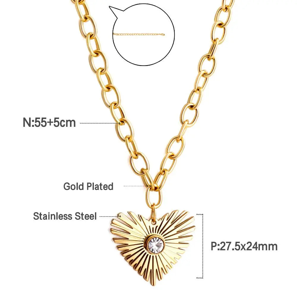 Stainless Steel Jewelry Thick Link Chains For Woman Sculpture Big Heart Punk Collares Boho Trendy Necklaces asonjewelry