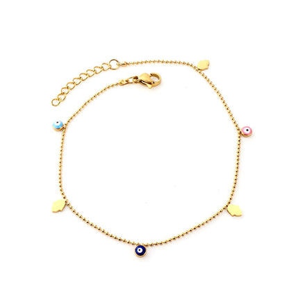 ASON Hands Palm Mixed Color Turkey Evil Eye Round Ball Beaded Chain Anklet Stainless Steel For Women Mini Jewelry Bracelets asonjewelry