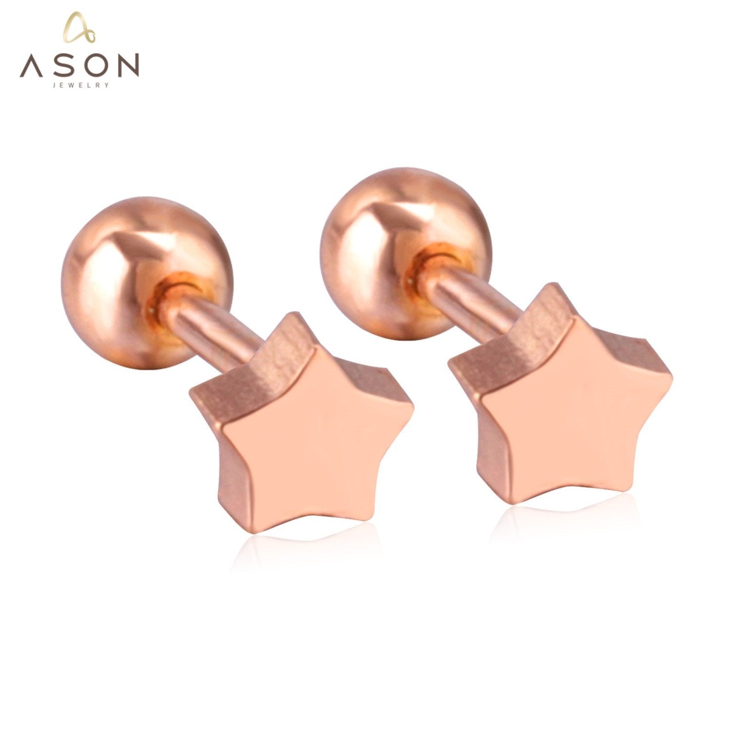 ASON Chic Style Rose Gold/Star Screw Stud Earring Stainless Steel Anti-allergy Earring Women/Kid Accessories Party Bijoux asonjewelry
