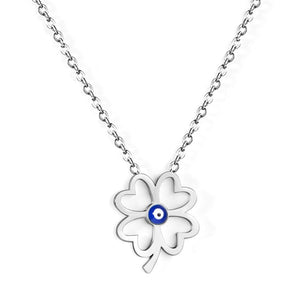 Hollow Out Four Leaf Clover Pendant Necklaces Blue Cat Eyes Stone For Friends Wishes Lucky Christmas Gifts Collier