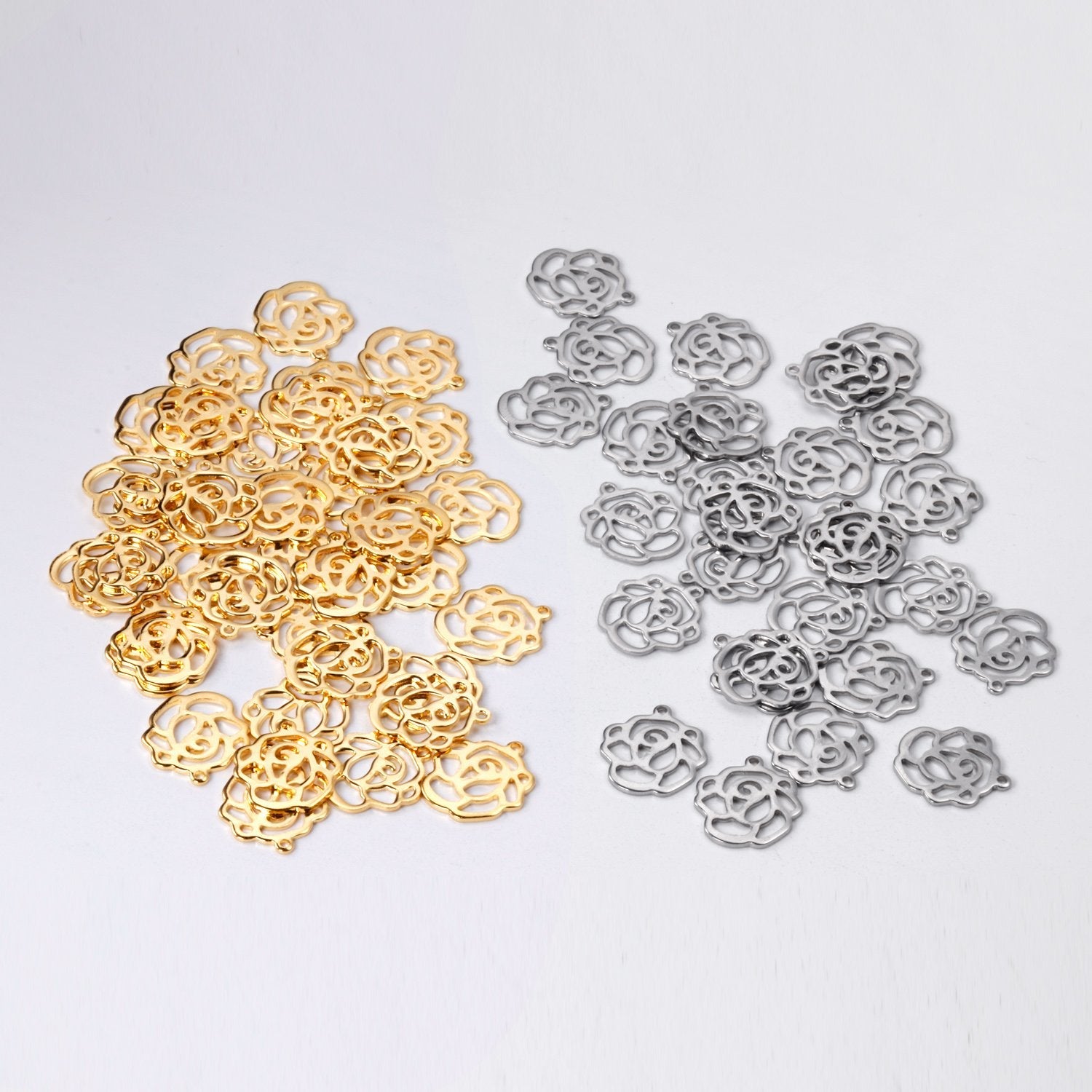 ASON100 Pcs/Lot Rose Pendant 316L Stainless Steel Flowers Charm Wholesale Gold Silver Color For Necklace Bracelet Jewelry Making asonjewelry
