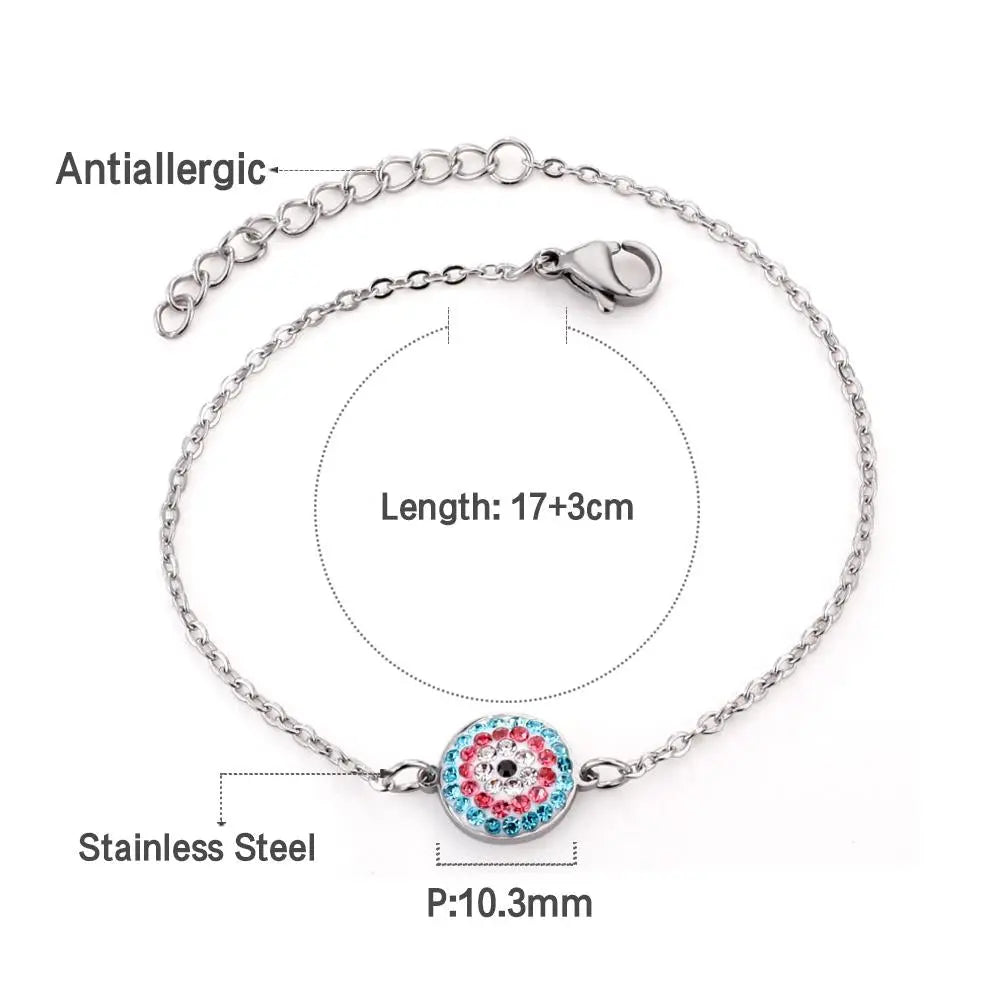 New Style Stainless Steel Colorful Cubic Zirconia Blue Eye Round Pendants Chains Bracelets Turkey No Fade Extenders asonjewelry