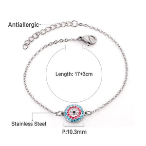 Nuevo estilo de acero inoxidable colorido Zirconia cúbica ojo azul colgantes redondos cadenas pulseras Turquía No se decolora extensores 