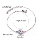 New Style Stainless Steel Colorful Cubic Zirconia Blue Eye Round Pendants Chains Bracelets Turkey No Fade Extenders