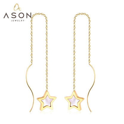 ASON Korean Style Star Shell Drop Earrings Dangle Chain Earring Stainless Steel Jewelry for Women Femme Party Gift asonjewelry