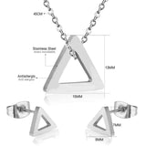 ASON Triangle Pendants 316L Stainless Steel Bridal Wedding Jewelry Set for Women Necklace Pendant Small Stud Earring