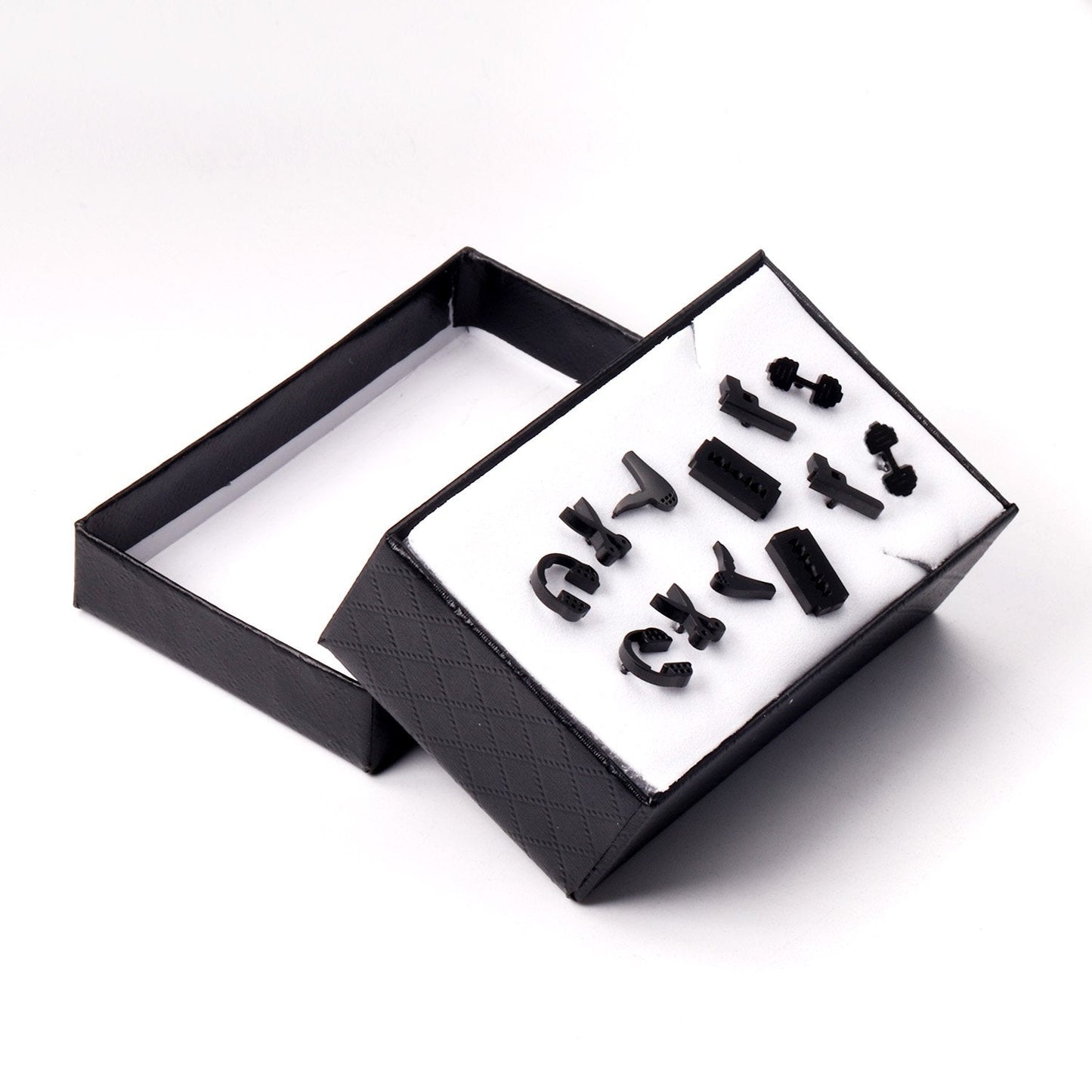 ASON 6Pairs/Box Titanium Earrings Hiphop Jewelry Stainless Steel Mixed Shape Black Color Piercing Stud Earrings Men Women asonjewelry